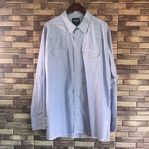 Mens Vintage Wrangler Pearl Snap 3XT Western Blue Button Down